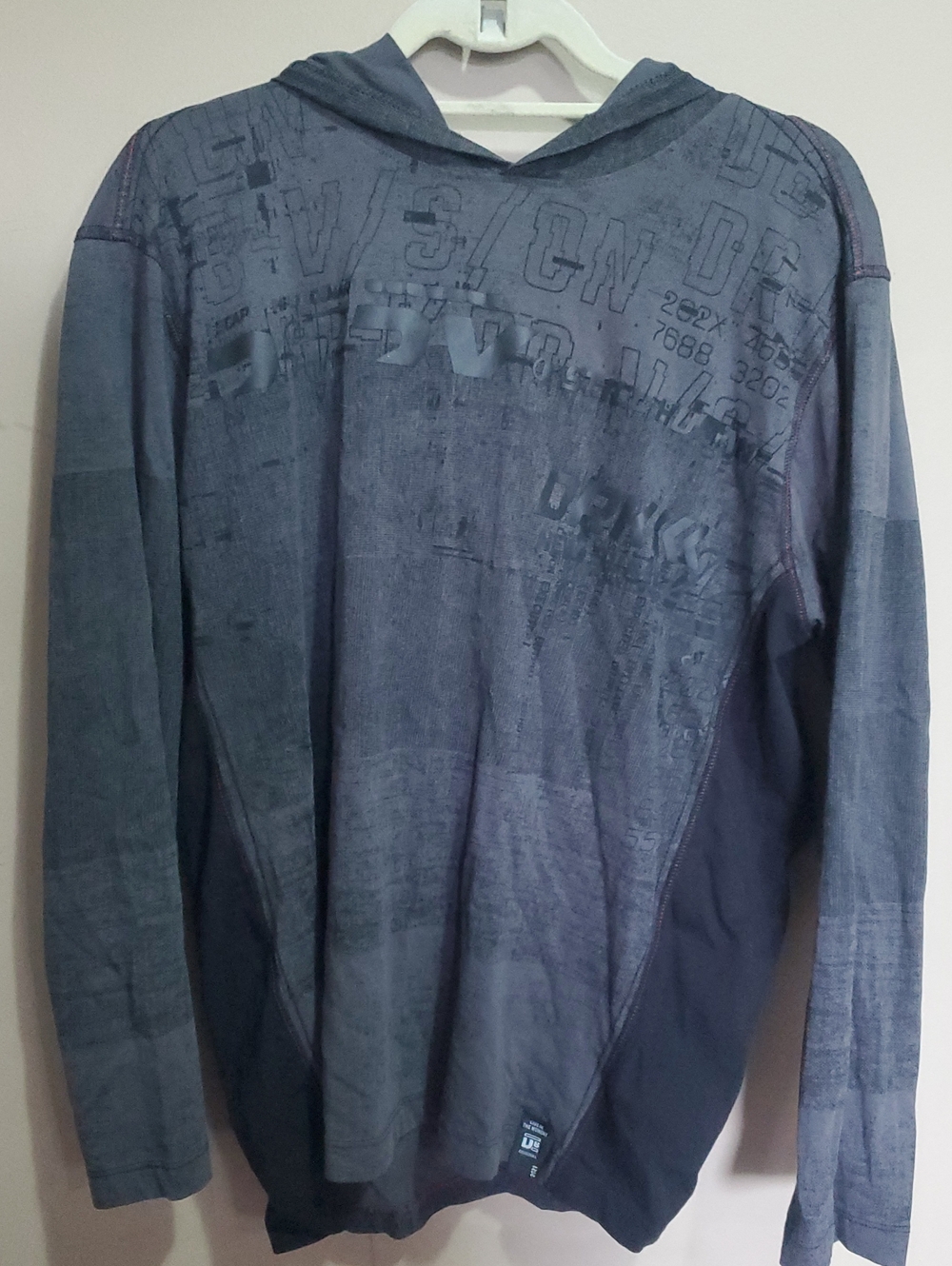 Dark Black Projek Raw Men's Hooded Long-Sleeve Shirt - Slate Black Wash Size L